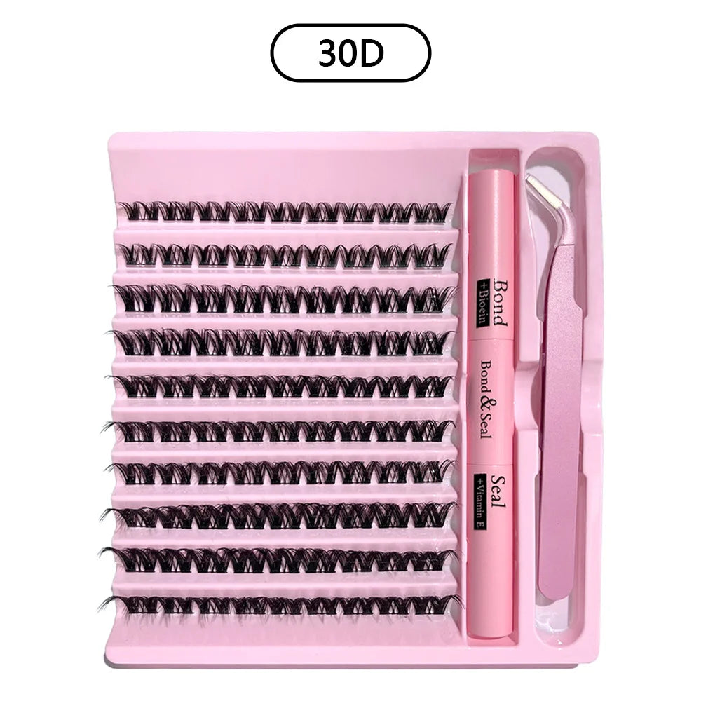 3D 190 PCS Cluster Lashes Kit – Lash Bond and Seal, Makeup Tools,DIY Lash Extension Set with Glue Accessories and Eyelash Curler