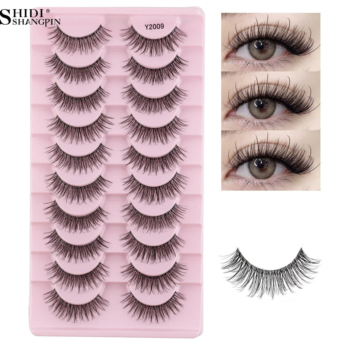 3/10 Pairs Fake Eyelashes Faux Cils 3D Mink Winged Wispy Soft False Lashes Eye End Extension Clear Band Natural Look Eye Makeup