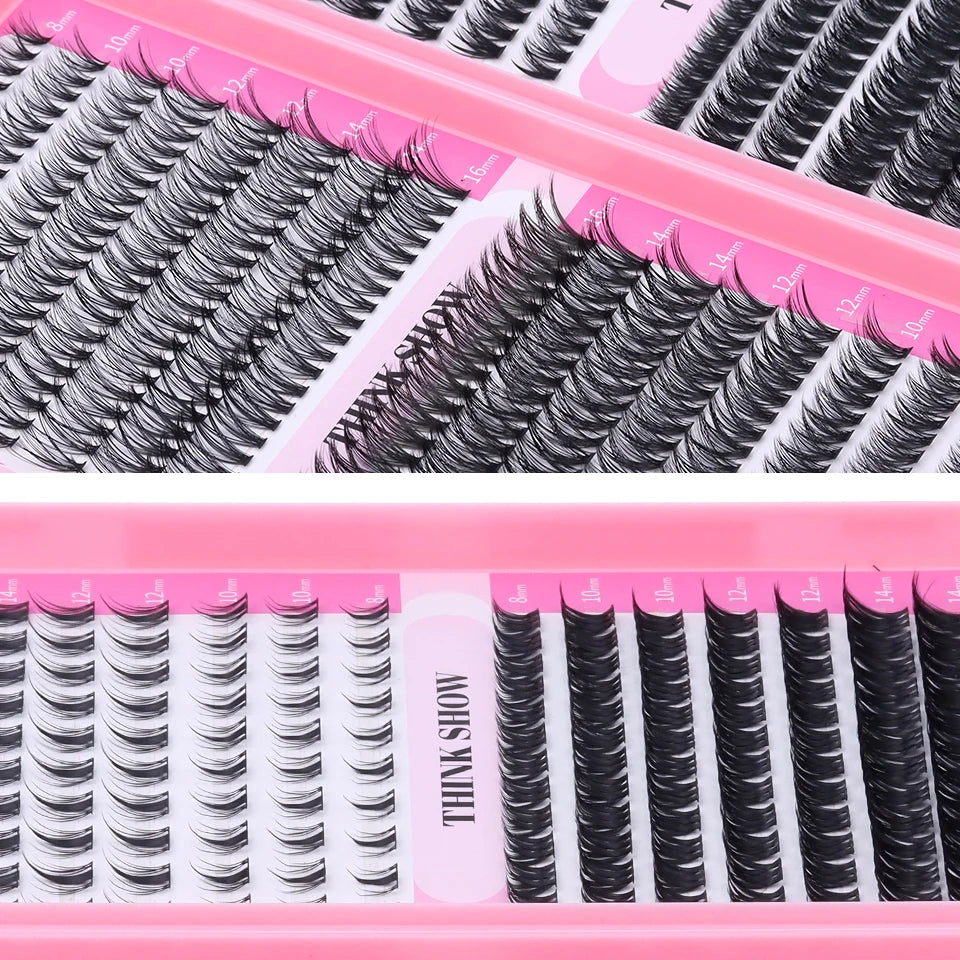 THINKSHOW Lash Clusters Kit Cat Lashes 640 Pcs with Lash Bond & Seal Cluster Eyelash Extensions Eyelash Clusters Kit DIY at Home