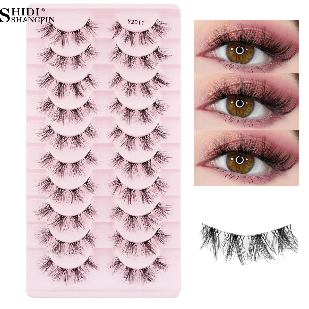 3/10 Pairs Fake Eyelashes Faux Cils 3D Mink Winged Wispy Soft False Lashes Eye End Extension Clear Band Natural Look Eye Makeup