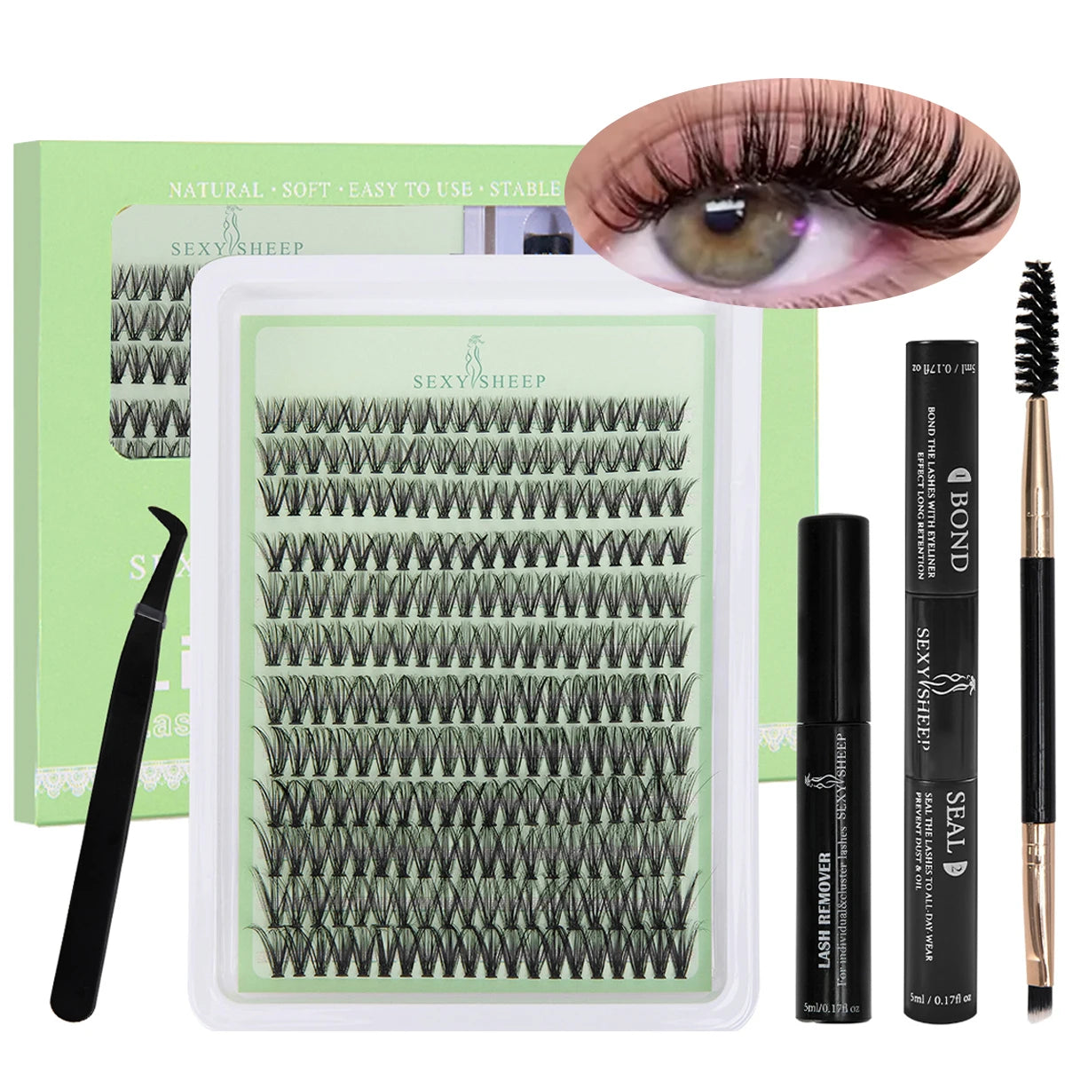 DIY Lash Extension Kit Natural Look Lash Clusters Includes Eyelash Tweezers Bond And Seal Glue For Salon at Home Makeup