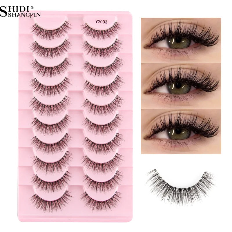 3/10 Pairs Fake Eyelashes Faux Cils 3D Mink Winged Wispy Soft False Lashes Eye End Extension Clear Band Natural Look Eye Makeup