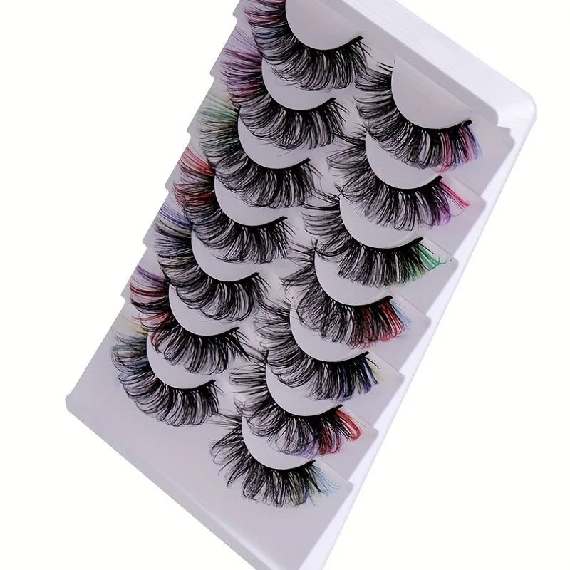 7 pairs of popular color fake eyelashes, thick and curled, simulated D-curve double eyelid eyelashes