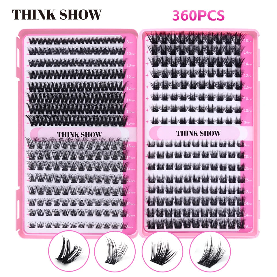 THINKSHOW DIY Lashes Extensions Kit 640pcs Lash Clusters 40D/60D Wispy Individual Lashes Mix 8-16mm Cluster Eyelash Extension