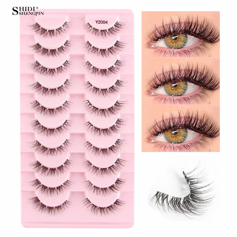3/10 Pairs Fake Eyelashes Faux Cils 3D Mink Winged Wispy Soft False Lashes Eye End Extension Clear Band Natural Look Eye Makeup
