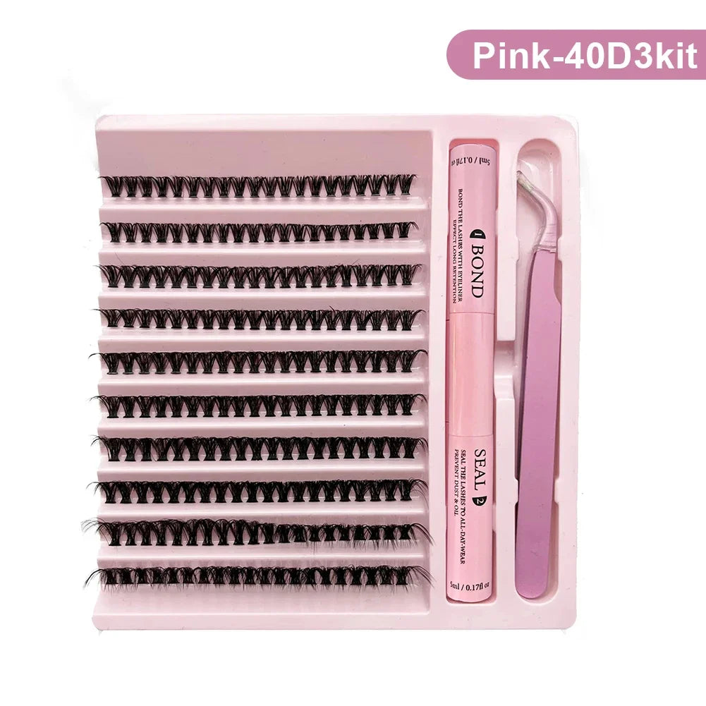 10 Rows Individual Lashes Kit Natural Long DIY Cluster Eyelashes with Lash Bond and Seal Extension Kit Makeup Tools Faux Cils