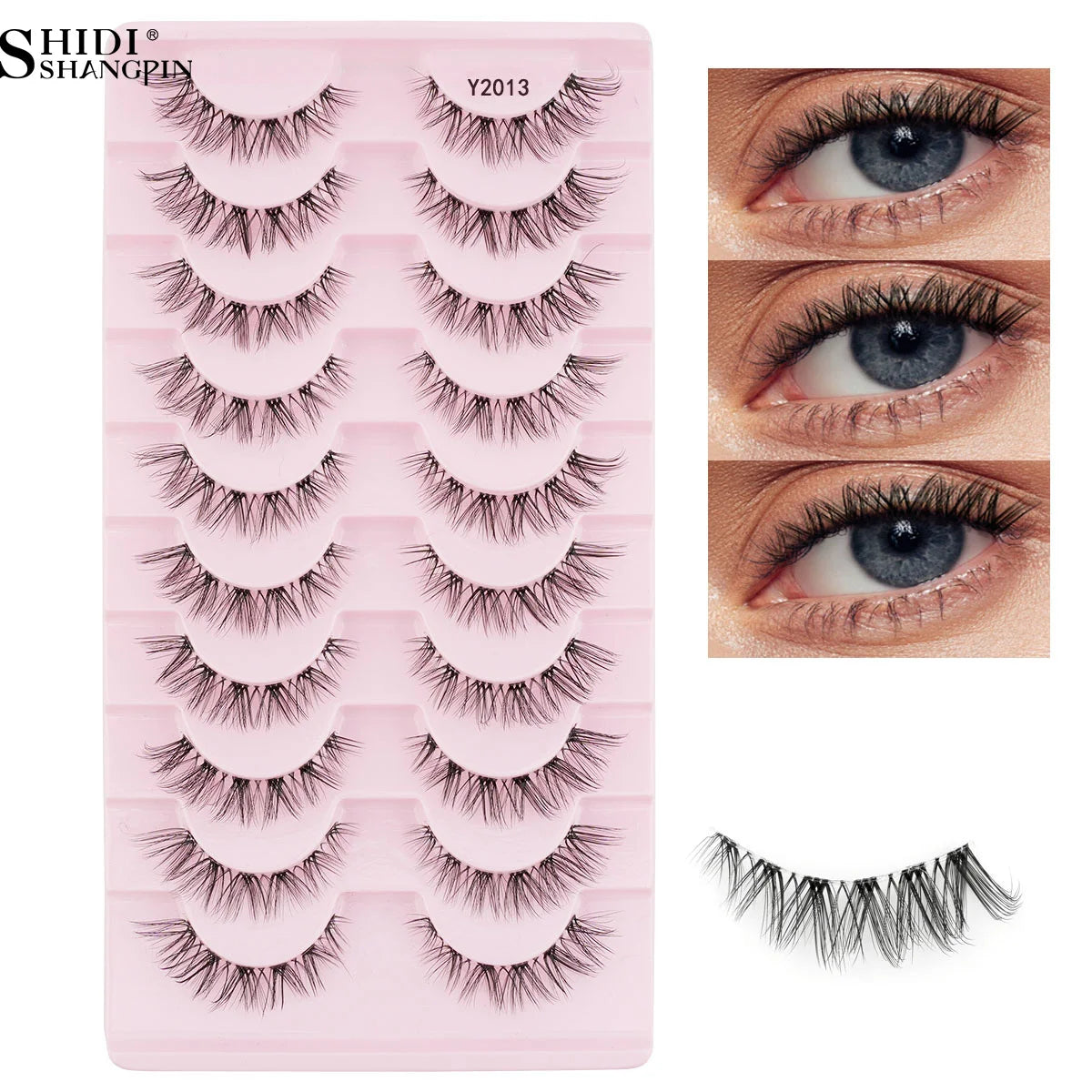 3/10 Pairs Fake Eyelashes Faux Cils 3D Mink Winged Wispy Soft False Lashes Eye End Extension Clear Band Natural Look Eye Makeup