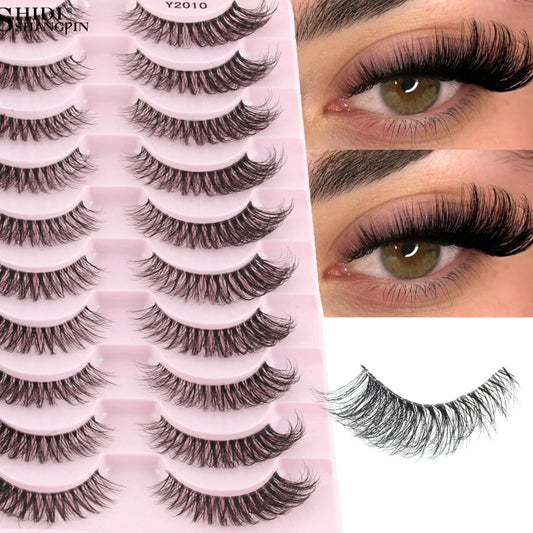 3/10 Pairs Fake Eyelashes Faux Cils 3D Mink Winged Wispy Soft False Lashes Eye End Extension Clear Band Natural Look Eye Makeup