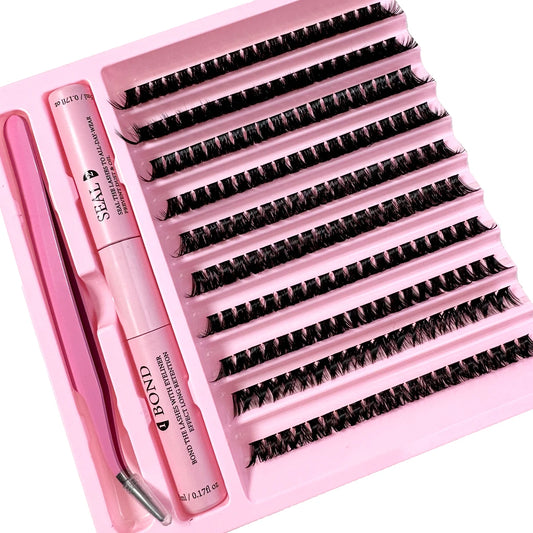 DIY Lashes Extension Kit Lash Bond and Seal Remover Eyelashes 200 PCS Clusters Makeup Tools for Gluing Lashes Gluing Glue