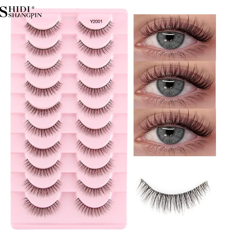 3/10 Pairs Fake Eyelashes Faux Cils 3D Mink Winged Wispy Soft False Lashes Eye End Extension Clear Band Natural Look Eye Makeup