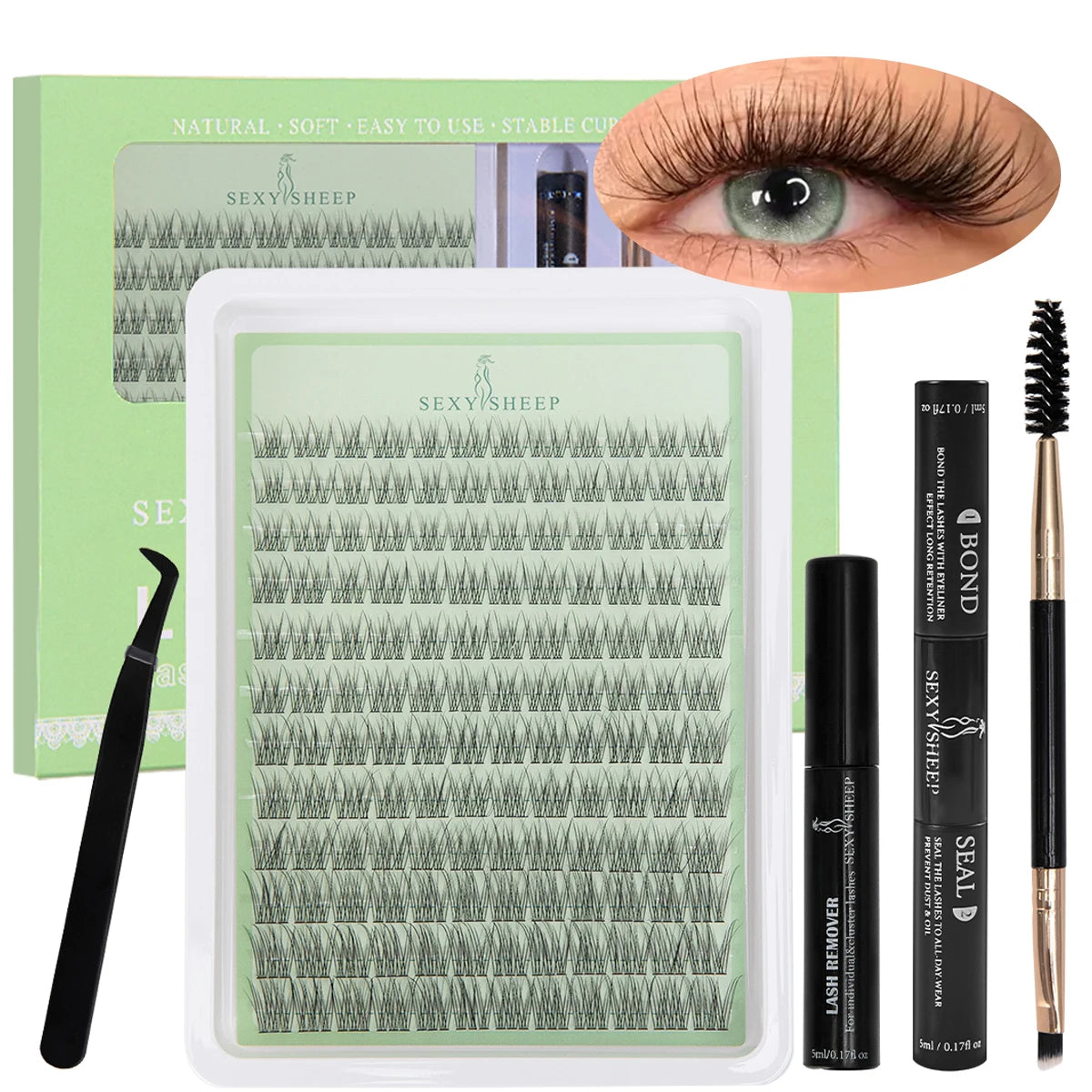 DIY Lash Extension Kit Natural Look Lash Clusters Includes Eyelash Tweezers Bond And Seal Glue For Salon at Home Makeup