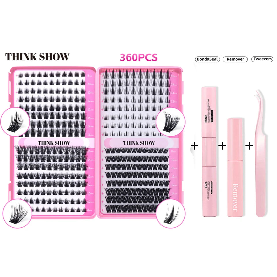 THINKSHOW DIY Lash Extension Kit Individual Lashes Cluster Mix Eyelashes Full Set Lashes Kit with Lash Bond and Seal At Home