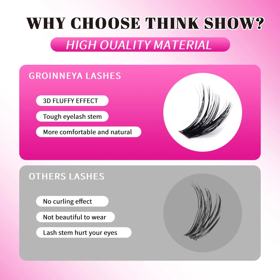 THINKSHOW DIY Lashes Extensions Kit 640pcs Lash Clusters 40D/60D Wispy Individual Lashes Mix 8-16mm Cluster Eyelash Extension