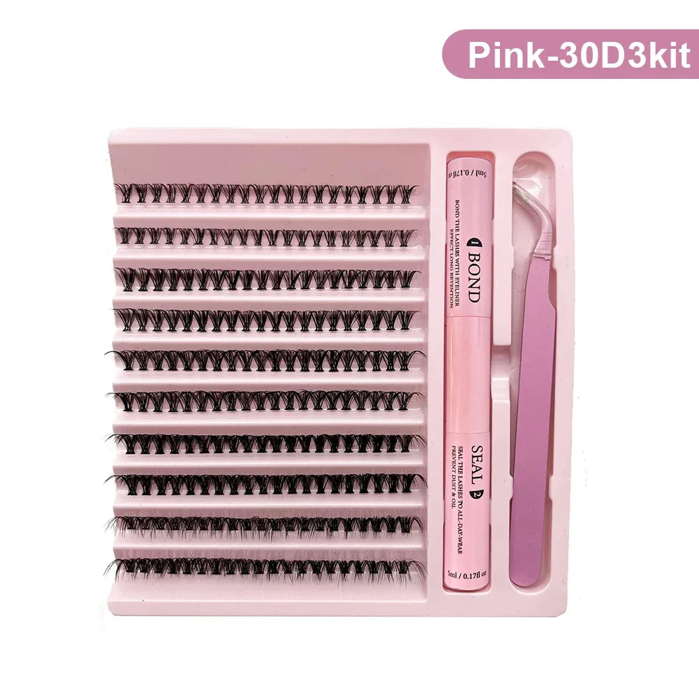 10 Rows Individual Lashes Kit Natural Long DIY Cluster Eyelashes with Lash Bond and Seal Extension Kit Makeup Tools Faux Cils