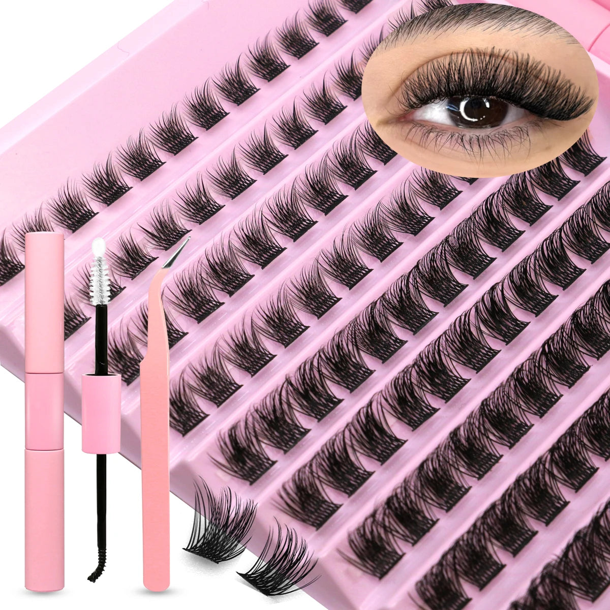 GROINNEYA DIY Eyelash Extension Kit Individual Lashes Cluster Mix Lash Clusters with Lash Bond and Seal and Lash Accessories