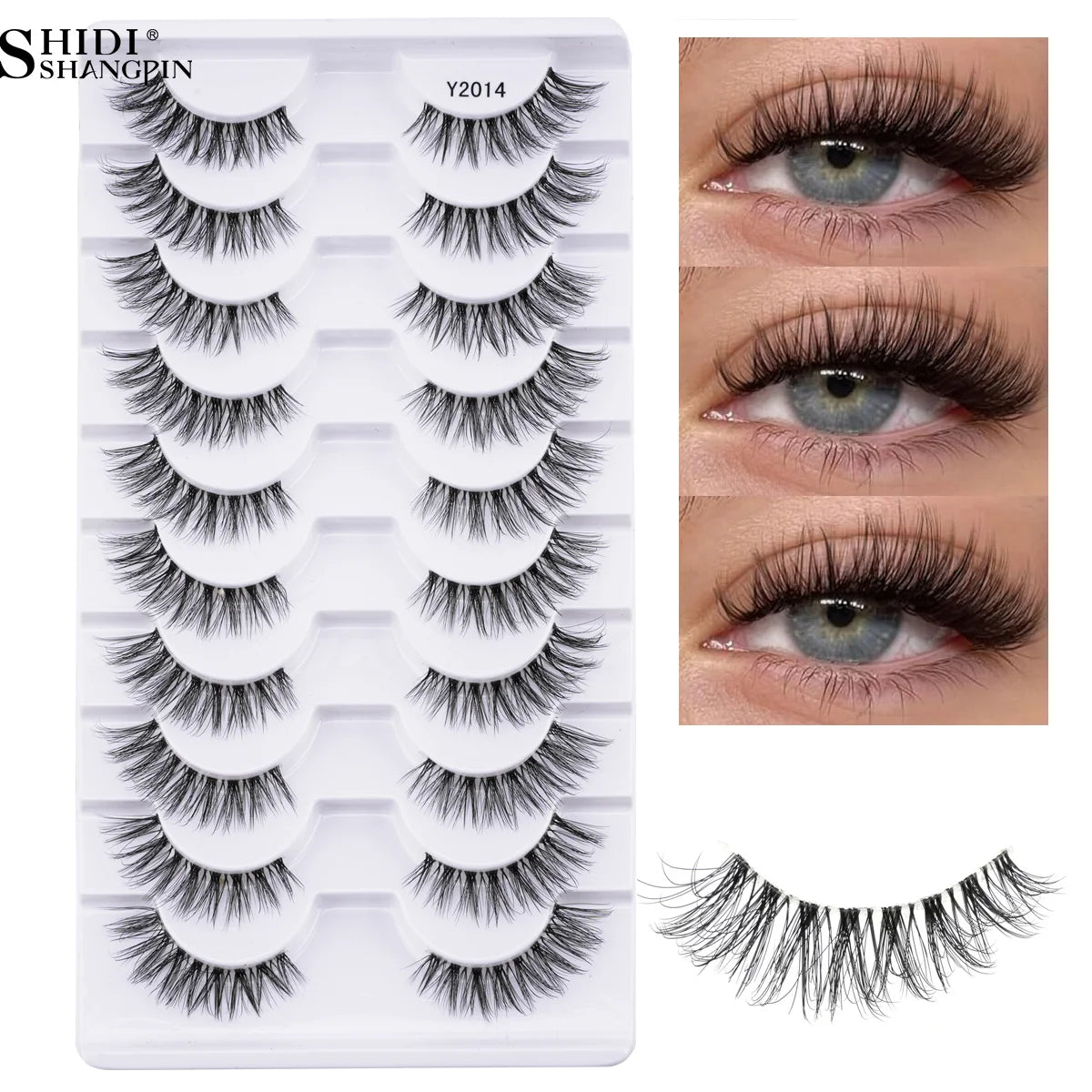 3/10 Pairs Fake Eyelashes Faux Cils 3D Mink Winged Wispy Soft False Lashes Eye End Extension Clear Band Natural Look Eye Makeup