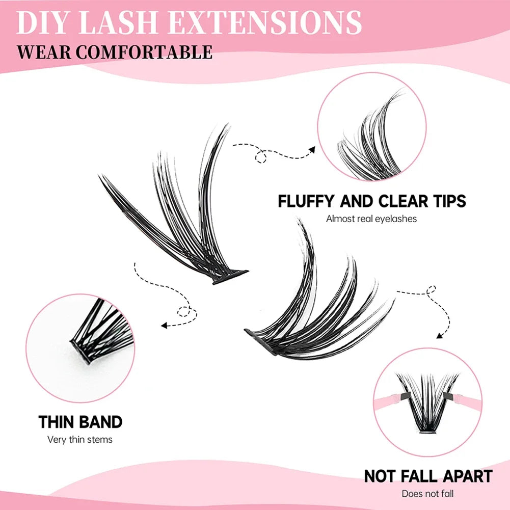 10 Rows Individual Lashes Kit Natural Long DIY Cluster Eyelashes with Lash Bond and Seal Extension Kit Makeup Tools Faux Cils