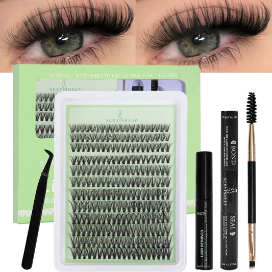 DIY Lash Extension Kit Natural Look Lash Clusters Includes Eyelash Tweezers Bond And Seal Glue For Salon at Home Makeup
