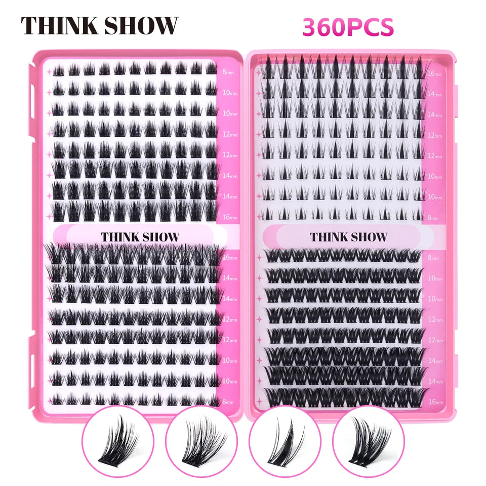 THINKSHOW Lash Clusters Kit Cat Lashes 640 Pcs with Lash Bond & Seal Cluster Eyelash Extensions Eyelash Clusters Kit DIY at Home