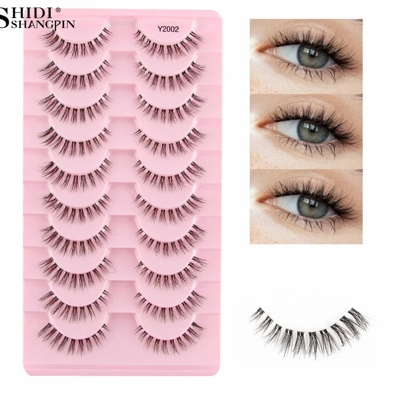 3/10 Pairs Fake Eyelashes Faux Cils 3D Mink Winged Wispy Soft False Lashes Eye End Extension Clear Band Natural Look Eye Makeup