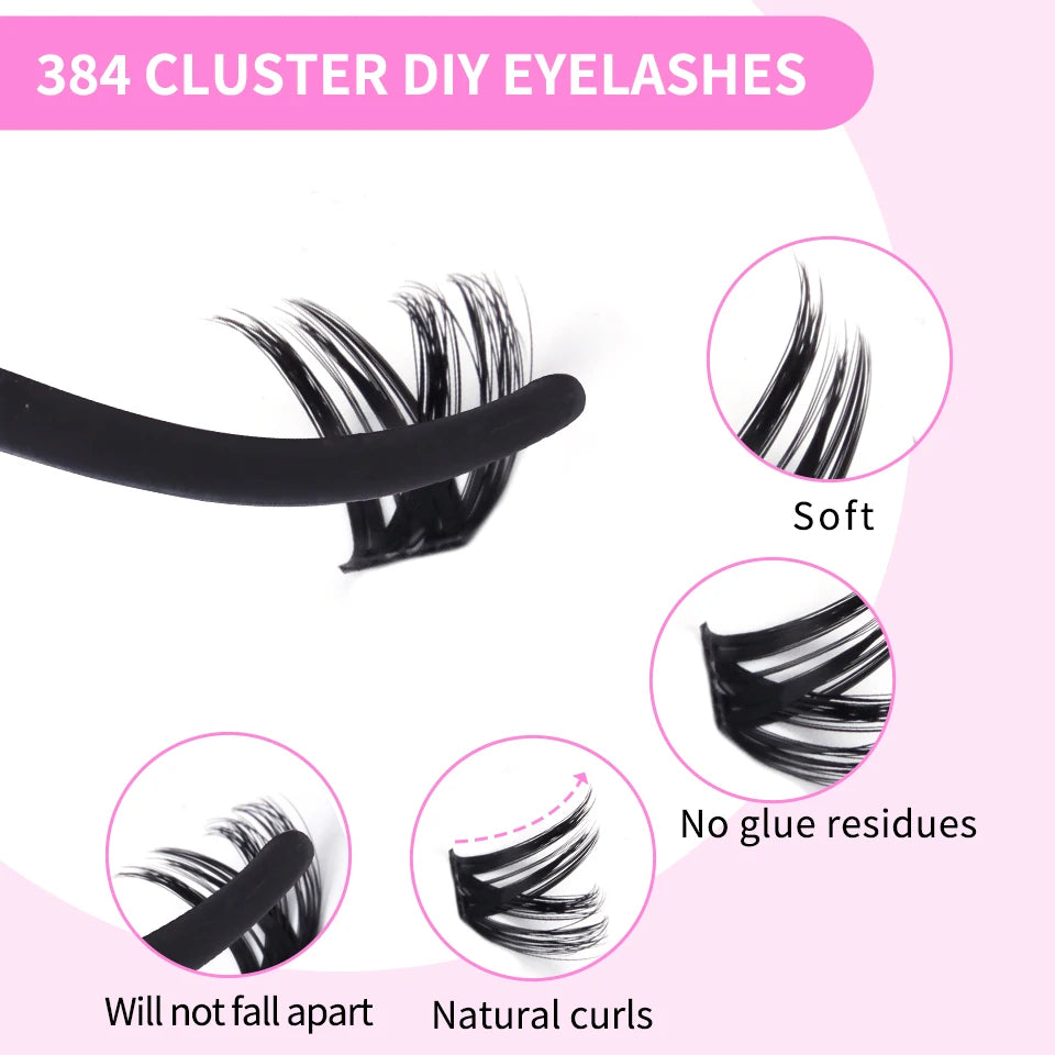 THINKSHOW Lash Clusters Kit Cat Lashes 640 Pcs with Lash Bond & Seal Cluster Eyelash Extensions Eyelash Clusters Kit DIY at Home