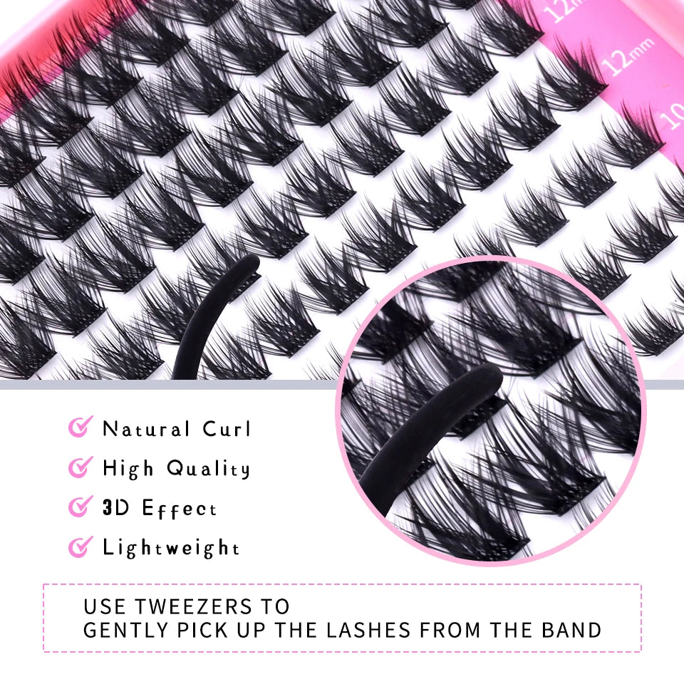 THINKSHOW Lash Clusters Kit Cat Lashes 640 Pcs with Lash Bond & Seal Cluster Eyelash Extensions Eyelash Clusters Kit DIY at Home