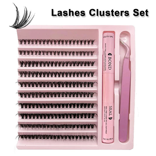 10 Rows Individual Lashes Kit Natural Long DIY Cluster Eyelashes with Lash Bond and Seal Extension Kit Makeup Tools Faux Cils