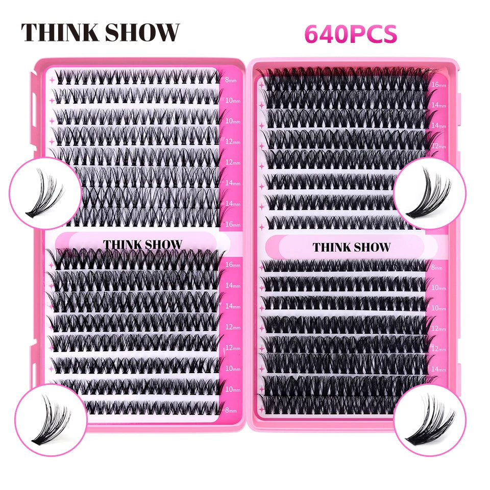 THINKSHOW DIY Lash Extension Kit Individual Lashes Cluster Mix Eyelashes Full Set Lashes Kit with Lash Bond and Seal At Home