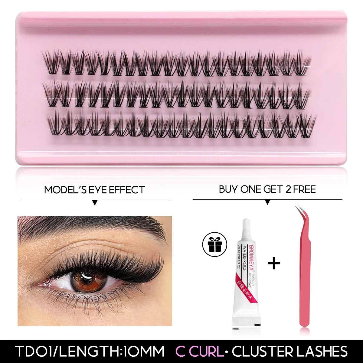 GROINNEYA DIY Eyelash Extension Kit Individual Lashes Cluster Mix Lash Clusters with Lash Bond and Seal and Lash Accessories