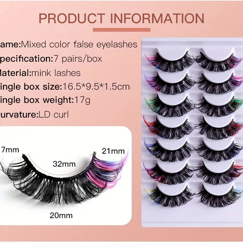7 pairs of popular color fake eyelashes, thick and curled, simulated D-curve double eyelid eyelashes