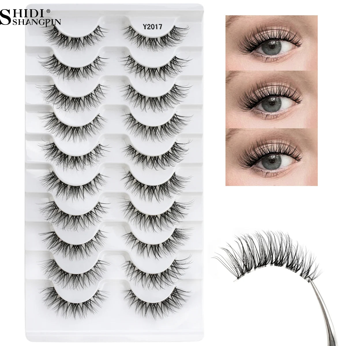 3/10 Pairs Fake Eyelashes Faux Cils 3D Mink Winged Wispy Soft False Lashes Eye End Extension Clear Band Natural Look Eye Makeup