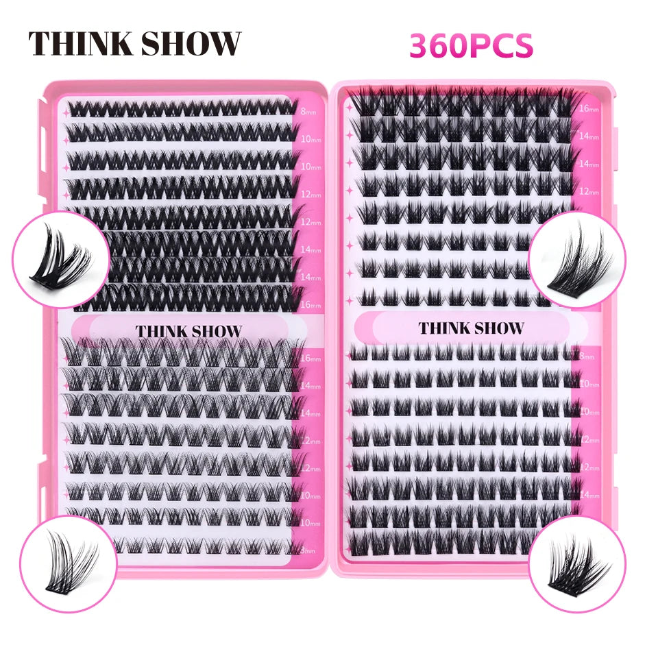 THINKSHOW DIY Lash Extension Kit Individual Lashes Cluster Mix Eyelashes Full Set Lashes Kit with Lash Bond and Seal At Home