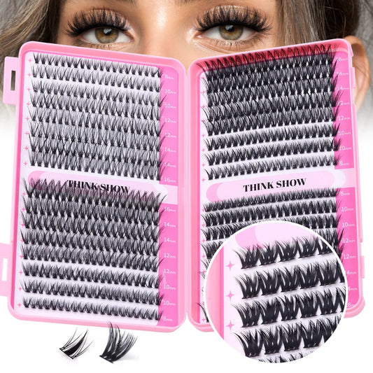 THINKSHOW Lash Clusters Kit Cat Lashes 640 Pcs with Lash Bond & Seal Cluster Eyelash Extensions Eyelash Clusters Kit DIY at Home