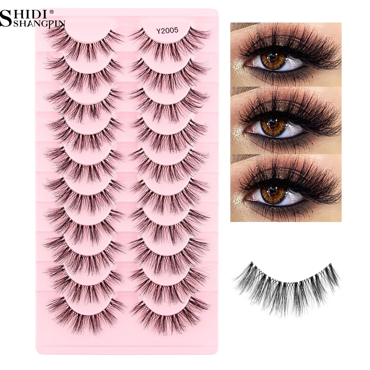 3/10 Pairs Fake Eyelashes Faux Cils 3D Mink Winged Wispy Soft False Lashes Eye End Extension Clear Band Natural Look Eye Makeup