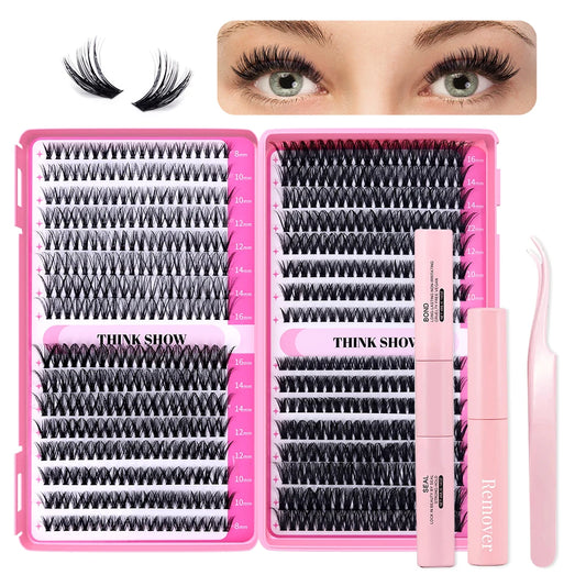 THINKSHOW DIY Lash Extension Kit Individual Lashes Cluster Mix Eyelashes Full Set Lashes Kit with Lash Bond and Seal At Home