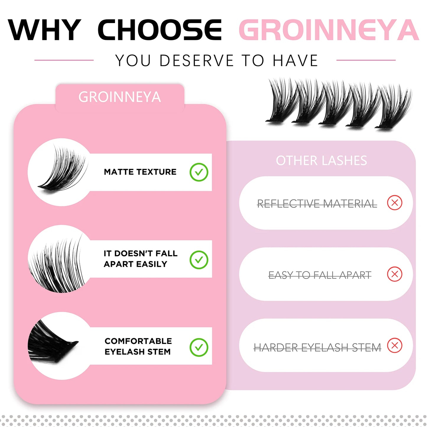GROINNEYA DIY False Eyelashes Kit High Capacity Individual Lashes Extension Mixed Tray Volume 60P+80P Clusters Lashes Set Makeup