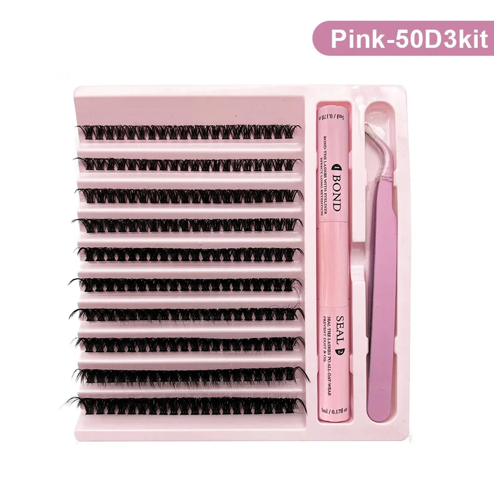 10 Rows Individual Lashes Kit Natural Long DIY Cluster Eyelashes with Lash Bond and Seal Extension Kit Makeup Tools Faux Cils