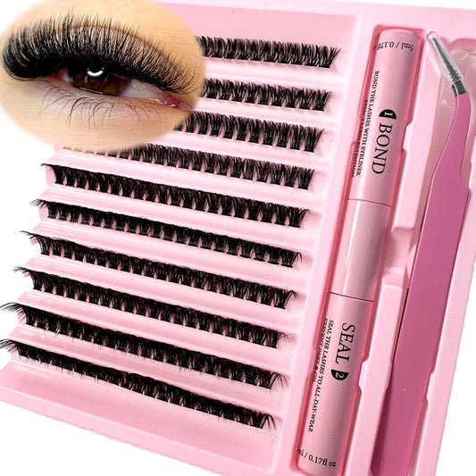 DIY Lashes Extension Kit Lash Bond and Seal Remover Eyelashes 200 PCS Clusters Makeup Tools for Gluing Lashes Gluing Glue