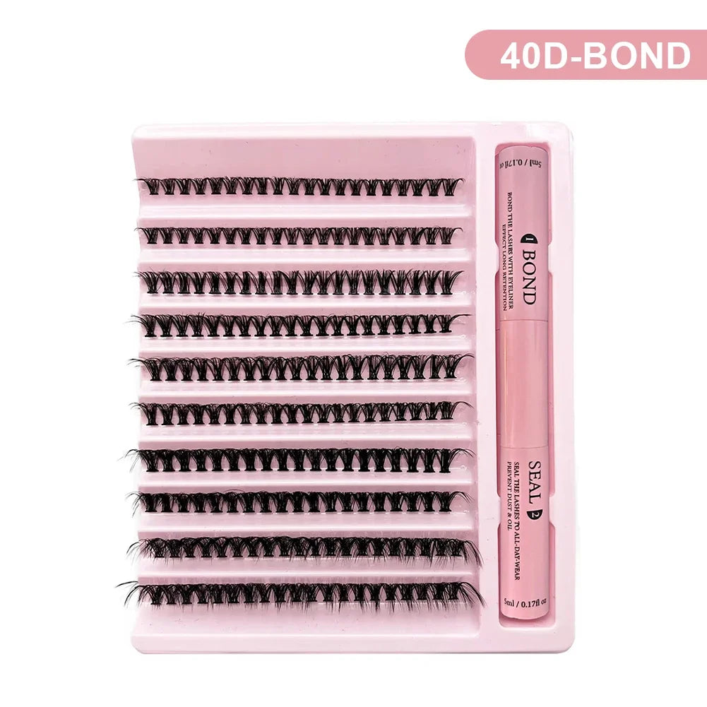 10 Rows Individual Lashes Kit Natural Long DIY Cluster Eyelashes with Lash Bond and Seal Extension Kit Makeup Tools Faux Cils