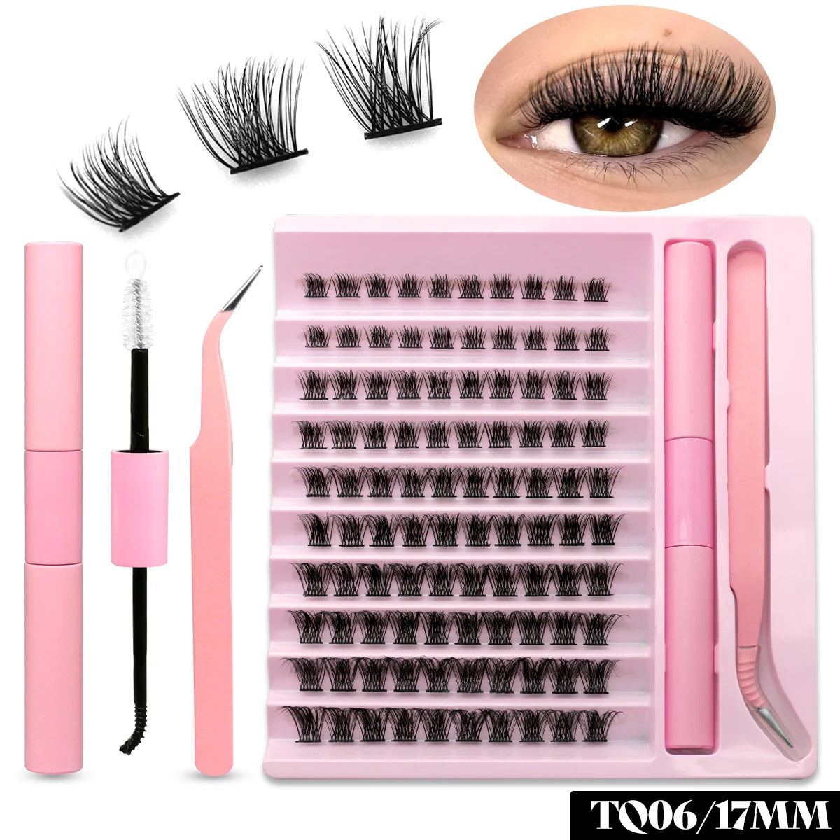 GROINNEYA DIY Eyelash Extension Kit Individual Lashes Cluster Mix Lash Clusters with Lash Bond and Seal and Lash Accessories
