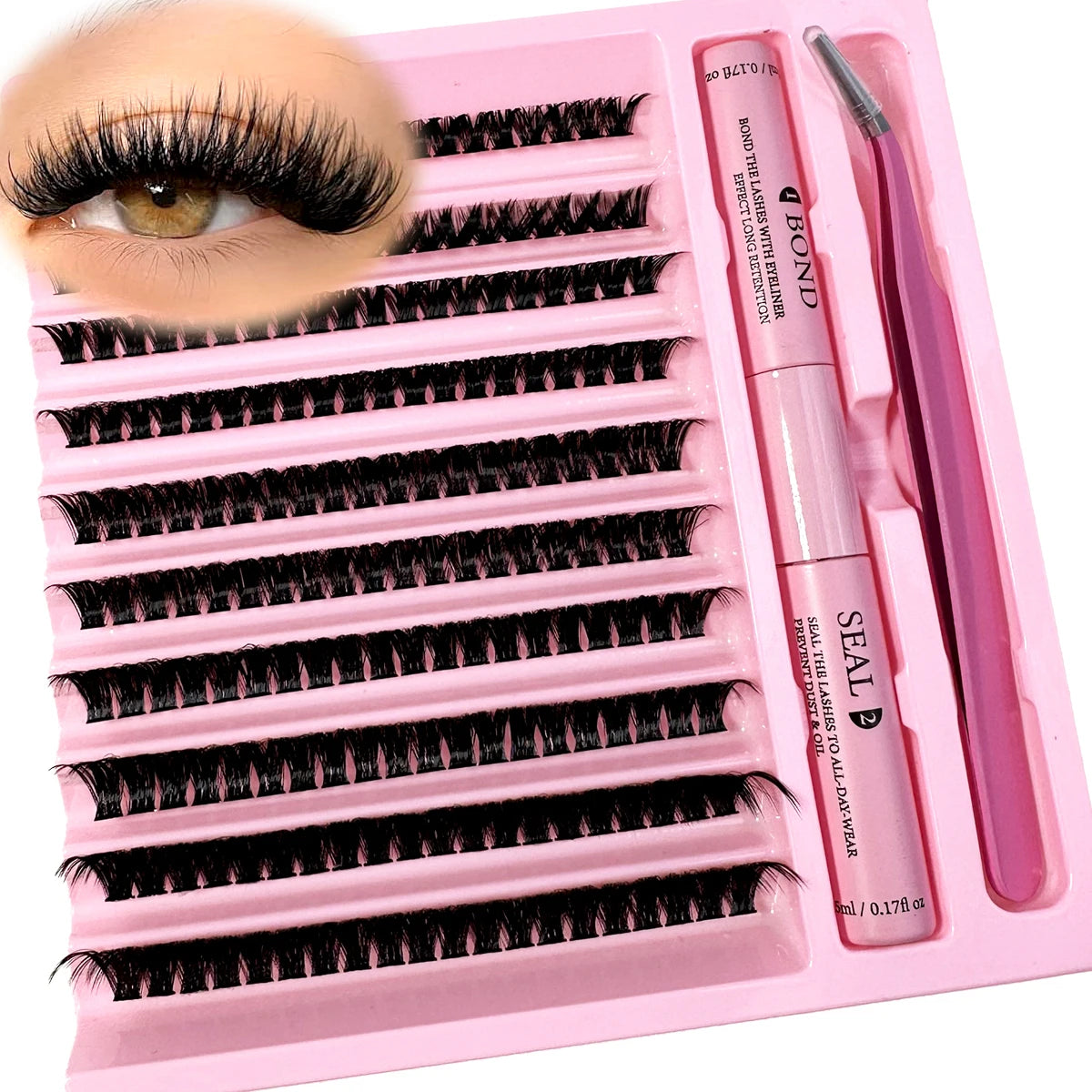 DIY Lashes Extension Kit Lash Bond and Seal Remover Eyelashes 200 PCS Clusters Makeup Tools for Gluing Lashes Gluing Glue