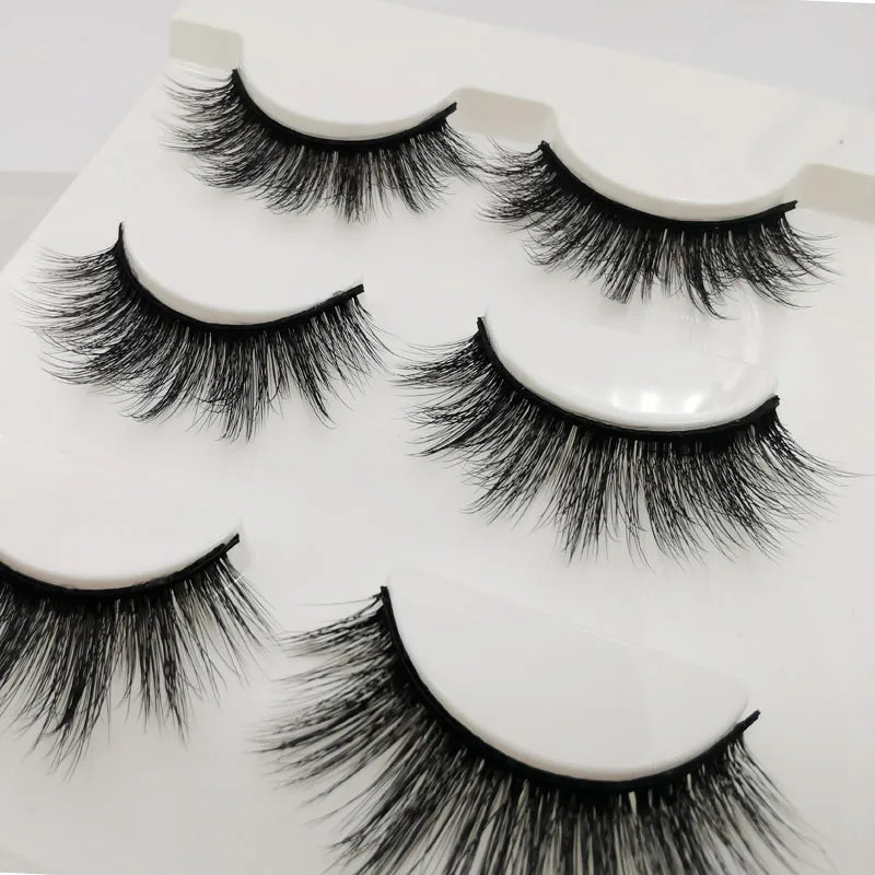 3/10 Pairs Fake Eyelashes Faux Cils 3D Mink Winged Wispy Soft False Lashes Eye End Extension Clear Band Natural Look Eye Makeup