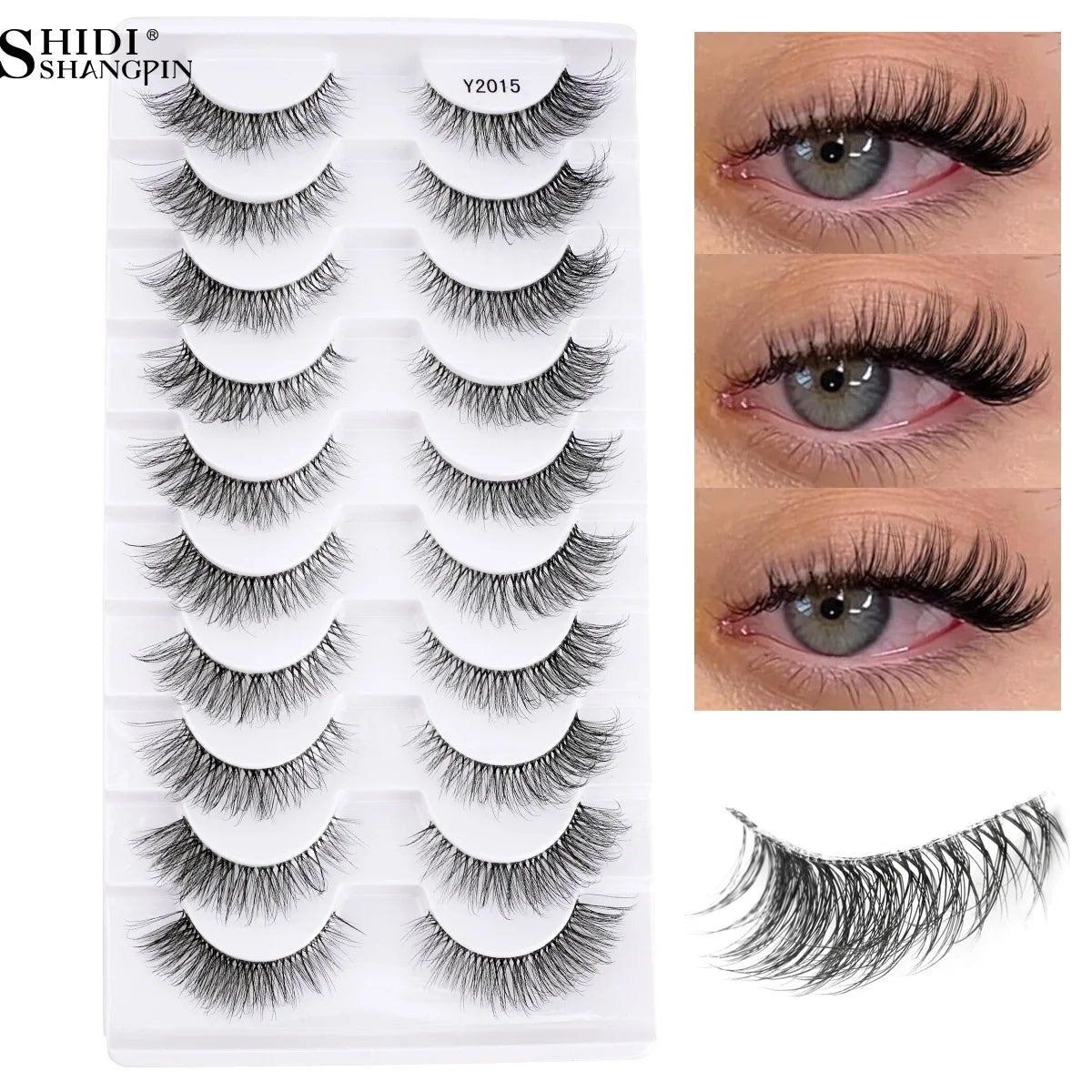 3/10 Pairs Fake Eyelashes Faux Cils 3D Mink Winged Wispy Soft False Lashes Eye End Extension Clear Band Natural Look Eye Makeup