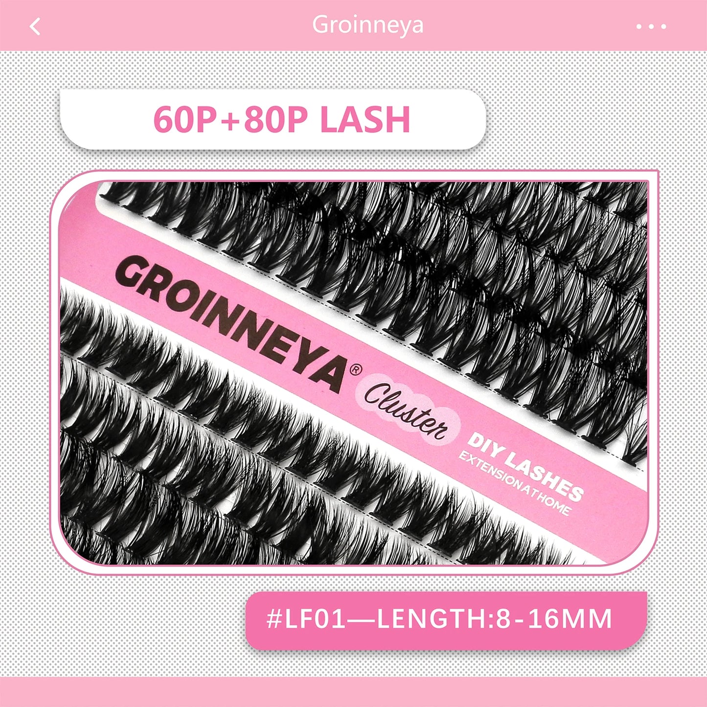 GROINNEYA DIY False Eyelashes Kit High Capacity Individual Lashes Extension Mixed Tray Volume 60P+80P Clusters Lashes Set Makeup
