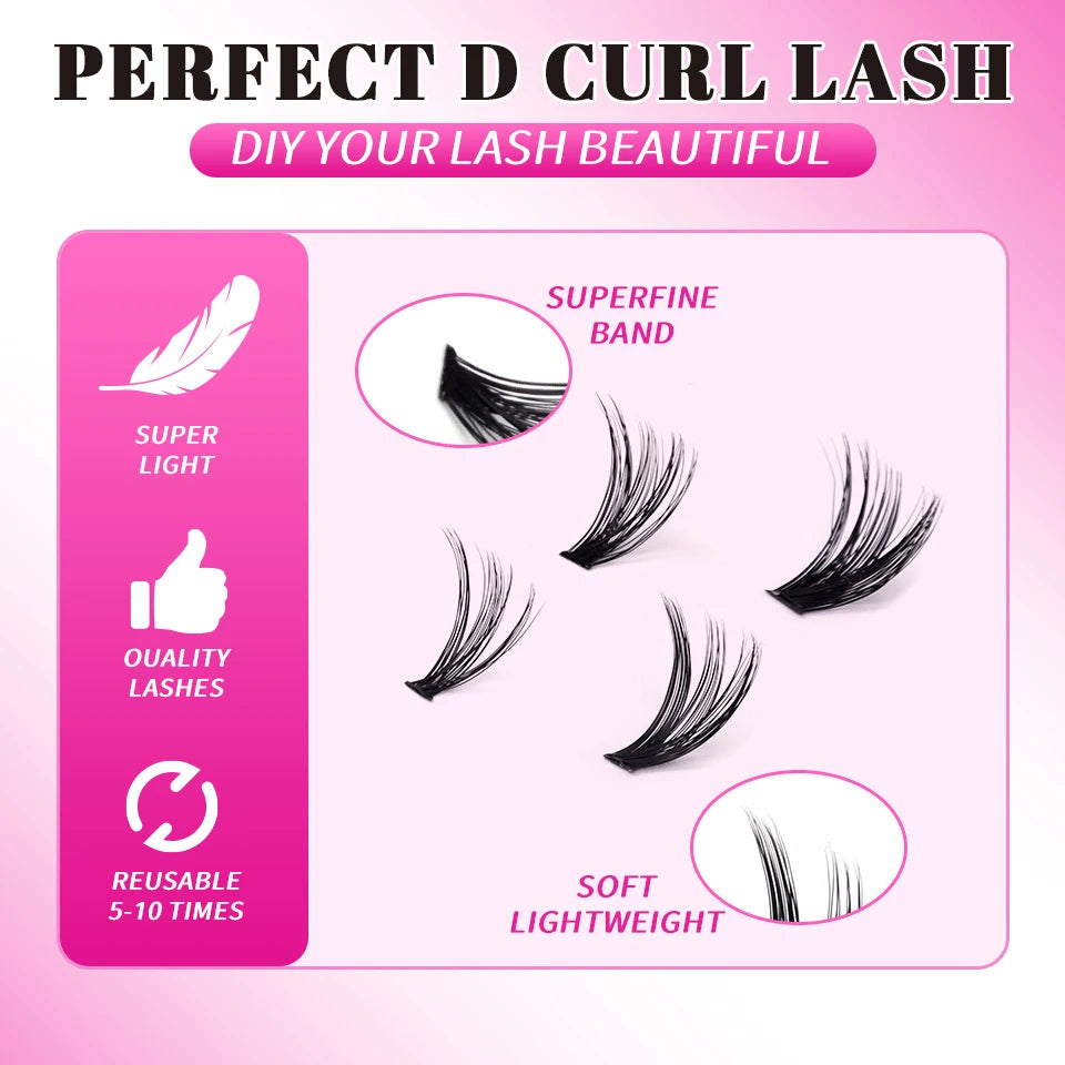 THINKSHOW DIY Lashes Extensions Kit 640pcs Lash Clusters 40D/60D Wispy Individual Lashes Mix 8-16mm Cluster Eyelash Extension