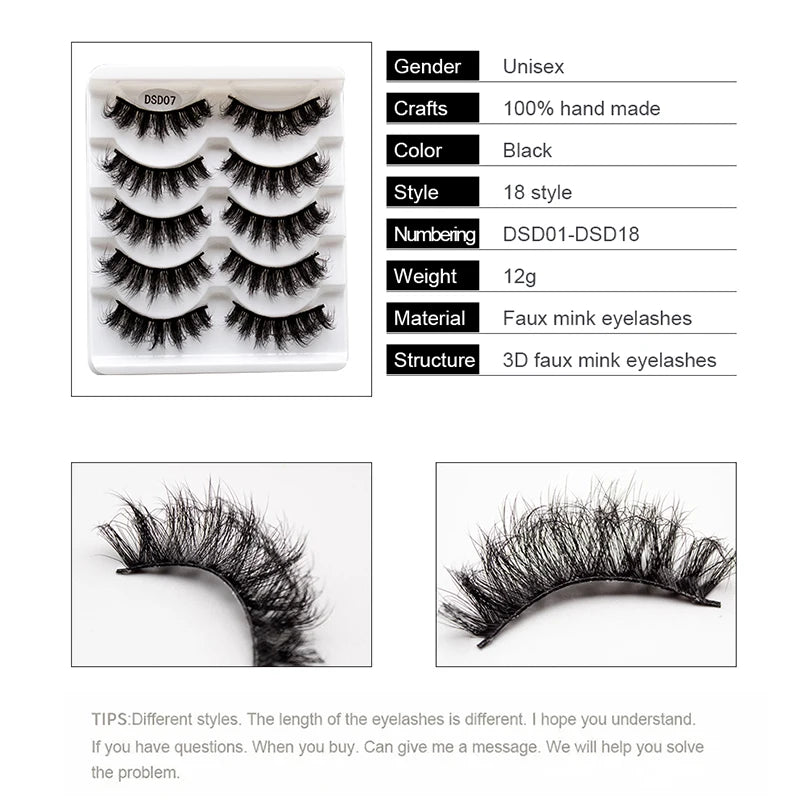 New 5/10Pairs 3D Mink Lashes Natural Mink False Eyelashes Dramatic Volume Fake Eyelash Extension Faux Cils Wholesale Makeup Tool