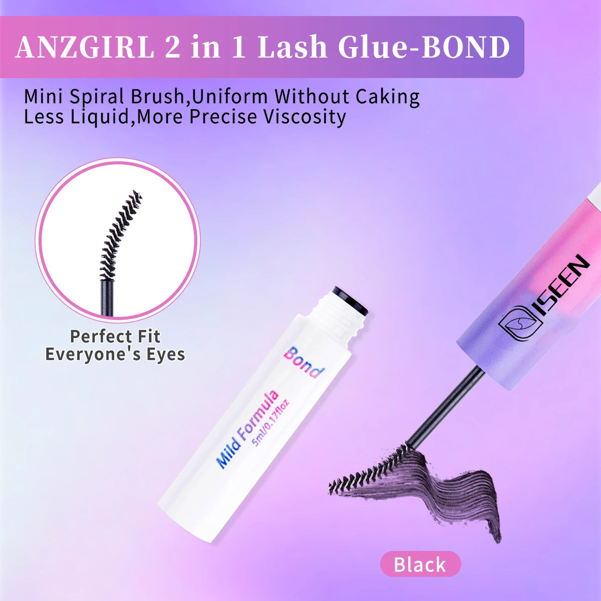 Lash Cluster Glue Lash Bond and Seal Waterproof Bond & Seal Eyelash Glue 10ml for Clusters Eyelash Adhesive Black Long-Lasting