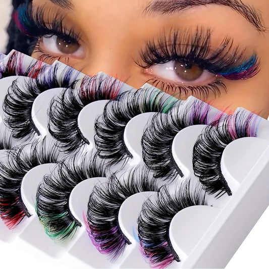 7 pairs of popular color fake eyelashes, thick and curled, simulated D-curve double eyelid eyelashes