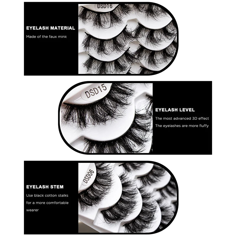 New 5/10Pairs 3D Mink Lashes Natural Mink False Eyelashes Dramatic Volume Fake Eyelash Extension Faux Cils Wholesale Makeup Tool