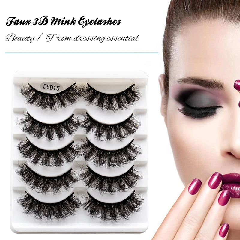 New 5/10Pairs 3D Mink Lashes Natural Mink False Eyelashes Dramatic Volume Fake Eyelash Extension Faux Cils Wholesale Makeup Tool